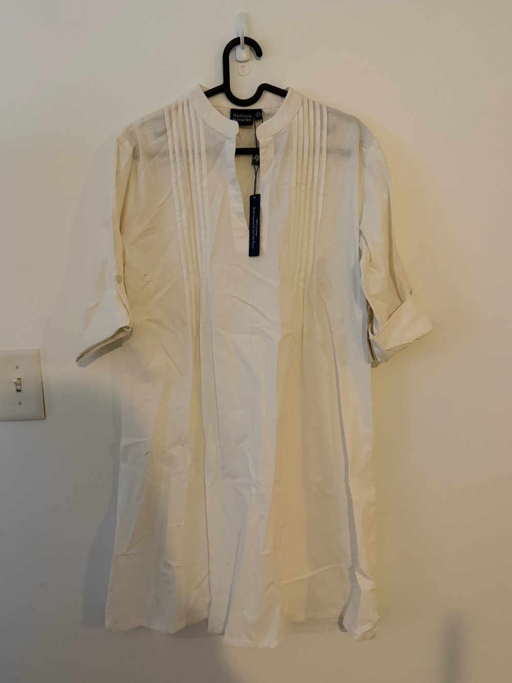 NWT Madison Mathews White Pintuck Tunic Dress